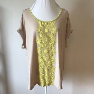 MODA +Plus 3X Beige Yellow Lace Knit Shirt